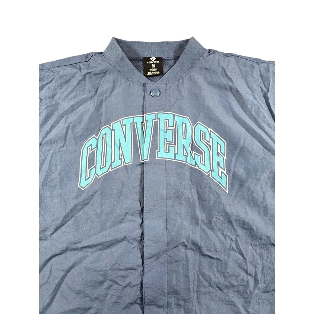 Converse Short Sleeve Windbreaker Warm-Up Jacket Boys Blue Snap-Up Sz M NWT